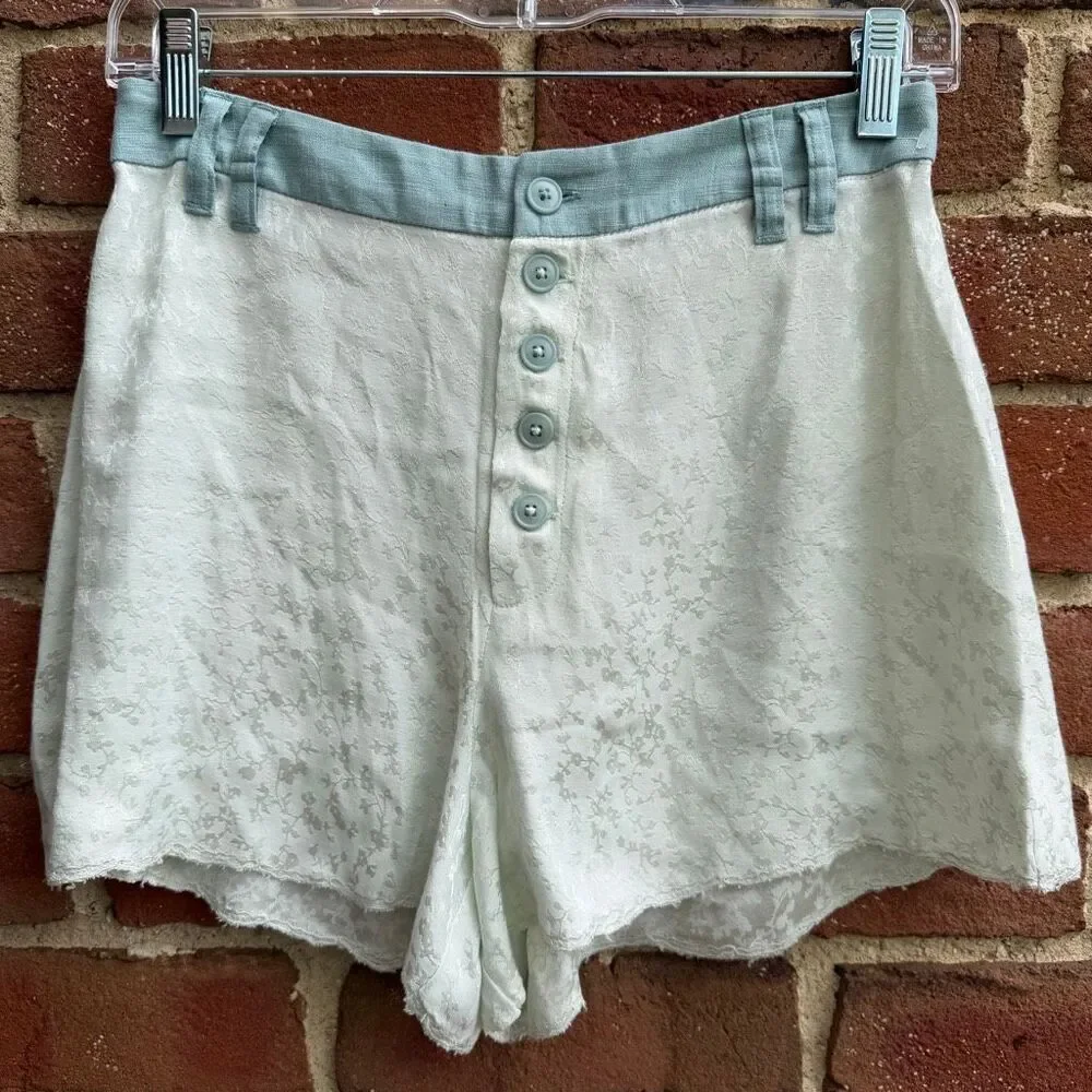 Free People Claudia Tap Satin Jacquard Shorts Waterlily blue size 2 NWOT